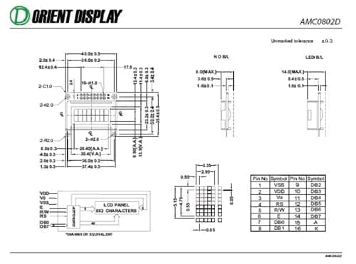 AMC0802DR-B-Y6WRN (8x2 Character LCD Module)