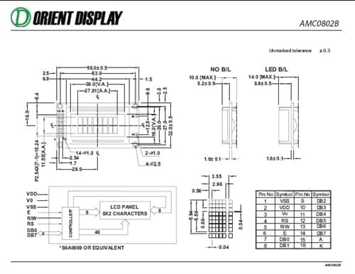 AMC0802BR-B-G6WFDW (8x2 Character LCD Module)