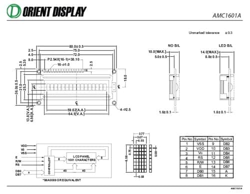 AMC1601AR-B-B6WTDW (16x1 Character LCD Module)