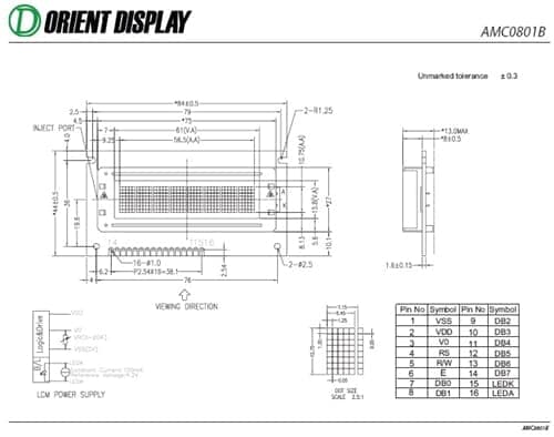 AMC0801BR-B-Y6WFDY (8x1 Character LCD Module)