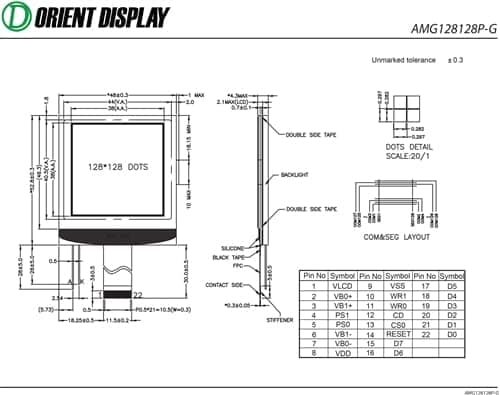 AMG128128PR-G-W12WFDW (2.1" 128x128 COG LCD Module)