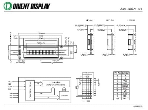 AMC2002CR-B-B6WTDW-SPI (20x2 Character LCD Module - SPI Interface)